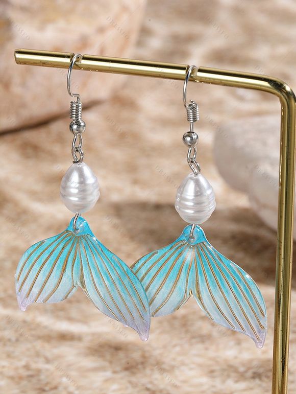 Boucles D'Oreilles Pendantes Tendances en Forme de Queue de Sirène avec Perle Fantaisie pour Vacances à la Plage - multicolor C 
