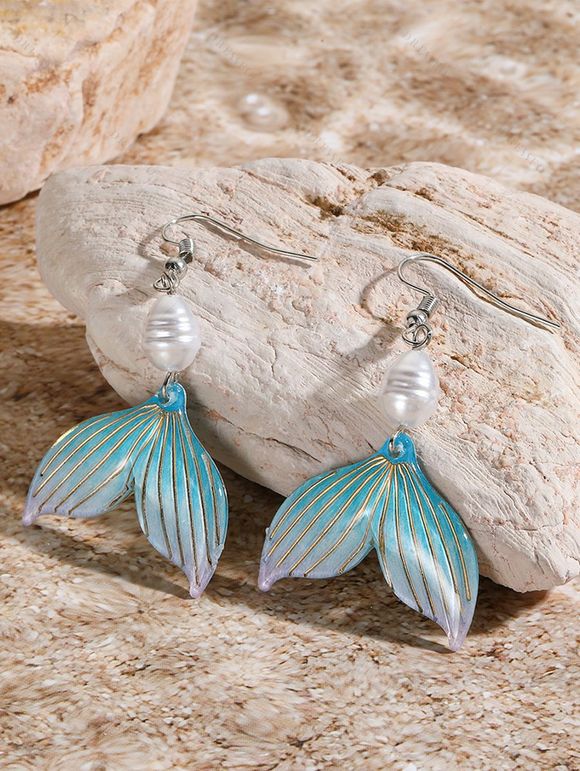 Boucles D'Oreilles Pendantes Tendances en Forme de Queue de Sirène avec Perle Fantaisie pour Vacances à la Plage - multicolor C 