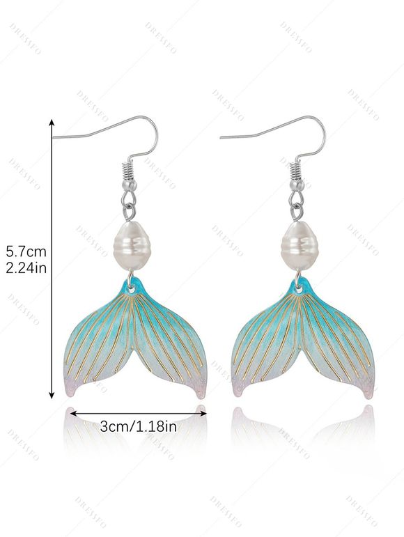 Boucles D'Oreilles Pendantes Tendances en Forme de Queue de Sirène avec Perle Fantaisie pour Vacances à la Plage - multicolor C 