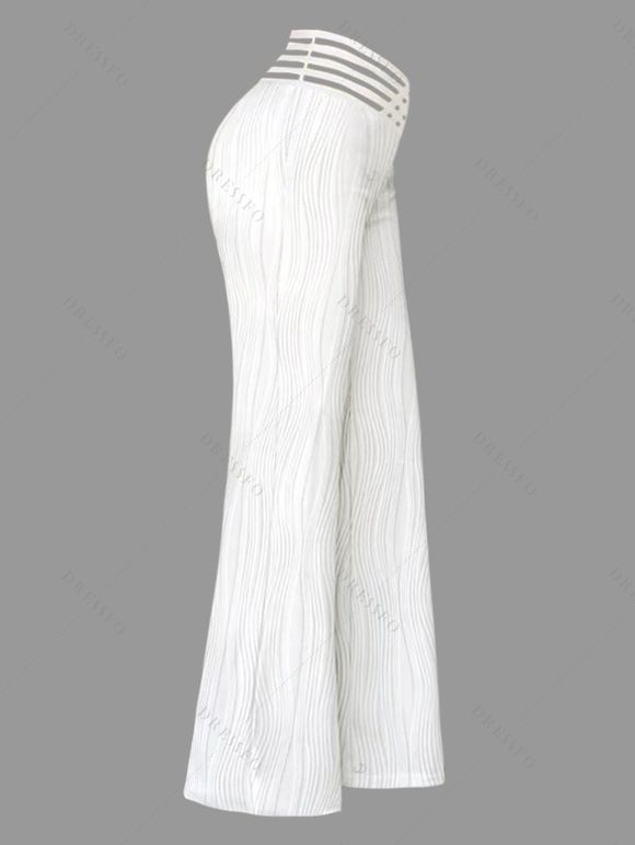 Pantalon Décontracté Long Rayé Croisé Découpé en Couleur Unie à Taille Haute - Blanc XL | US 10