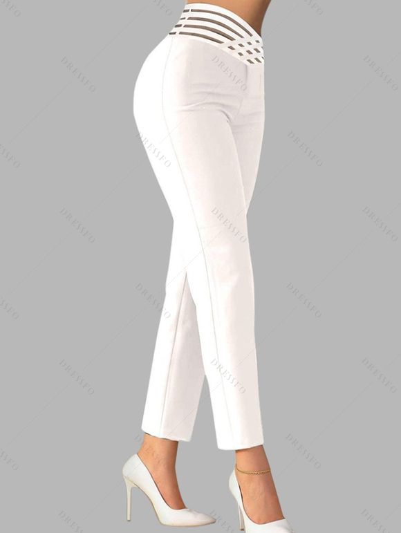 Pantalon Capri Moulant Simple Ajouré Rayé à Taille Haute - Blanc L | US 8