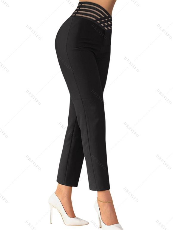 Pantalon Capri Moulant Simple Ajouré Rayé à Taille Haute - Noir S | US 4