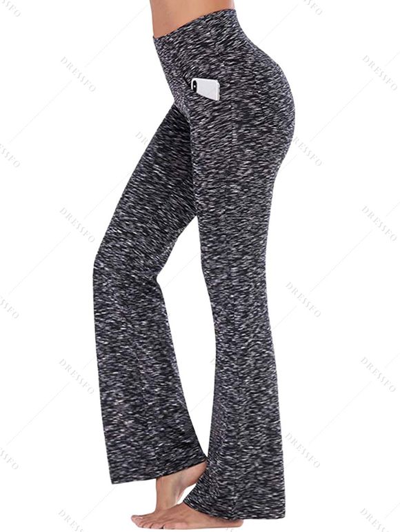 Pantalon Evasé Long de Yoga Chiné à Taille Haute avec Poches - Gris XL | US 10