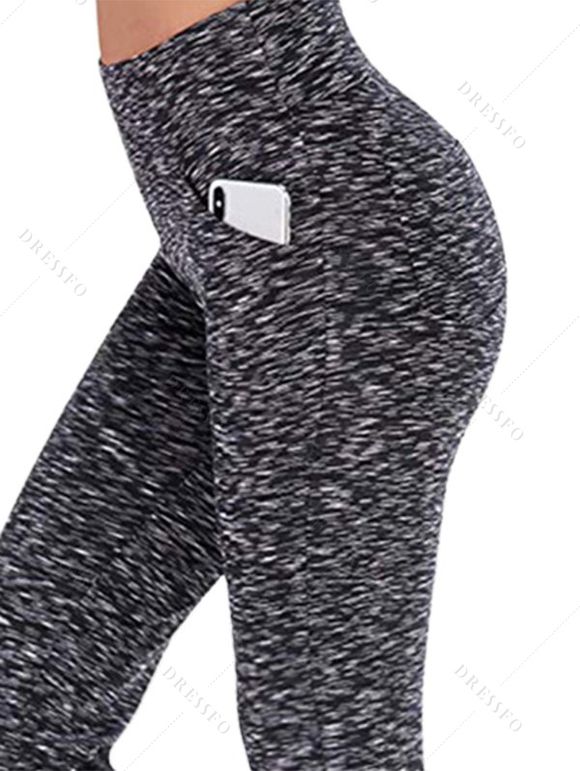 Pantalon Evasé Long de Yoga Chiné à Taille Haute avec Poches - Gris L | US 8