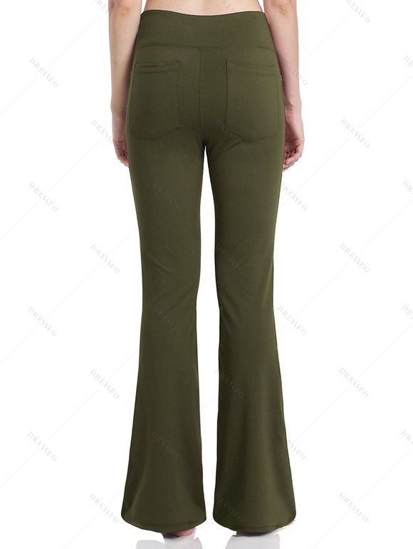 Pantalon Evasé Long de Yoga à Taille Haute avec Poches en Couleur Unie - Vert profond 3XL | US 14