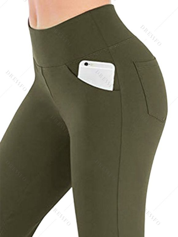 Pantalon Evasé Long de Yoga à Taille Haute avec Poches en Couleur Unie - Vert profond 3XL | US 14