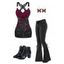 Gothic Outfit Rose Leaf Pattern Butterfly Lace Ruched Tank Top and Lace Up Flare Jeans and Earrings Crystal High Heeled Baotou Hollow Out Boots Trendy Outfit - Noir S | US 4