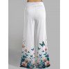 Pantalon de Vacances Long Fleuri Papillon Imprimé Ombré à Taille Haute - Bleu XXL | US 14