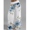 Pantalon Décontracté de Vacances Long à Taille Haute Élastique à Motif Floral et Feuilles - Bleu clair XXL | US 14