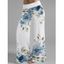 Pantalon Décontracté de Vacances Long à Taille Haute Élastique à Motif Floral et Feuilles - Bleu clair XXL | US 14