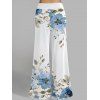 Pantalon Décontracté de Vacances Long à Taille Haute Élastique à Motif Floral et Feuilles - Bleu clair XXL | US 14