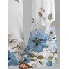 Pantalon Décontracté de Vacances Long à Taille Haute Élastique à Motif Floral et Feuilles - Bleu clair XXL | US 14