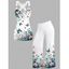 Vacation Outfit Ombre Floral Leaf Print Butterfly Lace O Ring Strap Long Tank Top and High Waisted Long Wide Leg Pants Two Piece Set - Bleu S | US 4