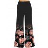 Pantalon Décontracté de Vacances Long Fleur Feuille Imprimées Partout Taille Haute - Noir XL | US 12