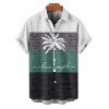 Chemise de Plage Lettre Motif de Palmier en Blocs de Couleurs à Manches Roulées pour Homme - Vert profond 5XL