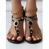 Rhinestone Flower Buckle Strap Bohemian Flat Flip Flops Trendy Sandals - Noir EU 42