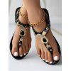 Rhinestone Flower Buckle Strap Bohemian Flat Flip Flops Trendy Sandals - Noir EU 42