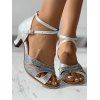 Solid Color Crossover Rhinestone Buckle Strap High Heel Open Toe Elegance Party Sandals - Argent EU 36