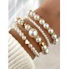 4 Pièces Bracelets Tissés en Forme de Cœur avec Perles Fantaisies pour Femmes - Blanc 