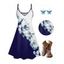 Casual Outfit Contrast Color Flower Pattern A Line Tank Dress and Butterfly Earrings Rhinestone Slip On Flat Flip Flops Outfit - Bleu profond S | US 4