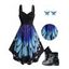 Butterfly Wings Print Ruched Bust Lace Up Dress and Glitter Sparkling Sequins Earrings Rivet Buckle Strap Zip Up Chunky Heel Boots Outfit - Noir S | US 4