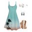 Vacation Outfit Coconut Tree Pattern Ombre A Line Tank Dress and Enamel Minimalist Tree Earrings Round Shape Frame Polarized Sunglasses Beaded Sandals Outfit - Vert clair S | US 4