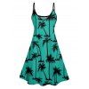 Vacation Outfit Palm Tree Print Spaghetti Strap V Neck Mini Dress and Glitter Sparkling Sequins Butterfly Earrings Beaded Slip On Sandals Casual Outfit - Vert profond S | US 4