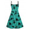 Vacation Outfit Palm Tree Print Spaghetti Strap V Neck Mini Dress and Glitter Sparkling Sequins Butterfly Earrings Beaded Slip On Sandals Casual Outfit - Vert profond S | US 4