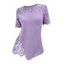 T-shirt Asymétrique en Tricot Fleuri Jointif Côtelé Manches Courtes à Col Rond - Violet clair XXL | US 14