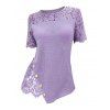 Floral Lace Patchwork Ribbed Mock Button Knit T Shirt and Faux Denim 3D Print Jeggings Outfit - Violet clair S | US 4