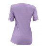 Floral Lace Patchwork Ribbed Mock Button Knit T Shirt and Faux Denim 3D Print Jeggings Outfit - Violet clair S | US 4