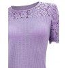 Floral Lace Patchwork Ribbed Mock Button Knit T Shirt and Faux Denim 3D Print Jeggings Outfit - Violet clair S | US 4