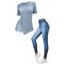 Floral Lace Patchwork Ribbed Mock Button Knit T Shirt and Faux Denim 3D Print Jeggings Outfit - Bleu clair S | US 4