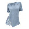 Floral Lace Patchwork Ribbed Mock Button Knit T Shirt and Faux Denim 3D Print Jeggings Outfit - Bleu clair S | US 4