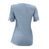 Floral Lace Patchwork Ribbed Mock Button Knit T Shirt and Faux Denim 3D Print Jeggings Outfit - Bleu clair S | US 4