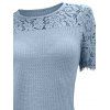 Floral Lace Patchwork Ribbed Mock Button Knit T Shirt and Faux Denim 3D Print Jeggings Outfit - Bleu clair S | US 4