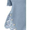 Floral Lace Patchwork Ribbed Mock Button Knit T Shirt and Faux Denim 3D Print Jeggings Outfit - Bleu clair S | US 4