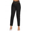 Pantalon Capri Moulant Simple Ajouré Rayé à Taille Haute - Noir S | US 4