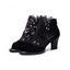 See Thru Mesh Embroidery Flower Leave Sandals Zipper Thick Heels Sandals - Rouge EU 38
