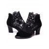 See Thru Mesh Embroidery Flower Leave Sandals Zipper Thick Heels Sandals - BLACK EU 40