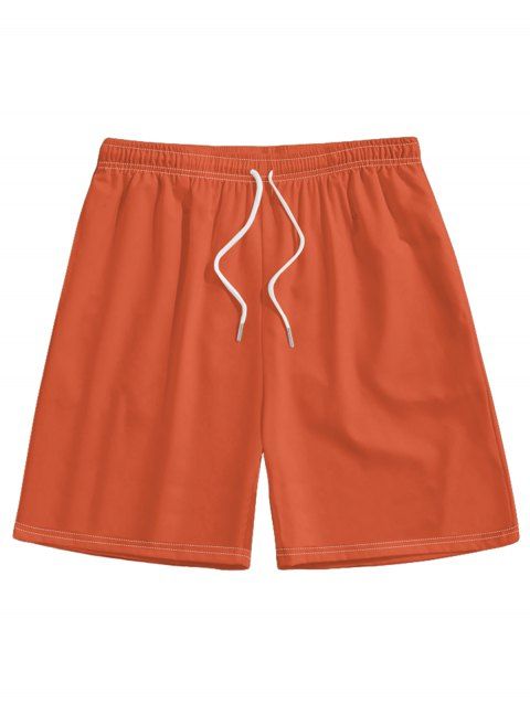 Men's Solid Color Drawstring Beach Shorts Elastic Waist Board Shorts
