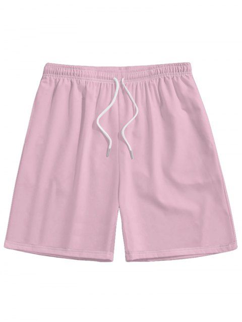 Men's Solid Color Drawstring Beach Shorts Elastic Waist Board Shorts