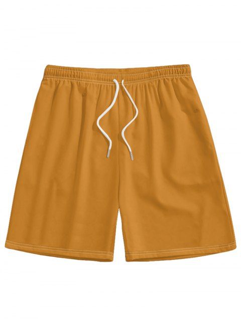 Men's Solid Color Drawstring Beach Shorts Elastic Waist Board Shorts