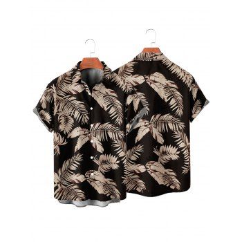 Men's Allover Leaf Pattern Vacation Shirt Roll Up Sleeve Button Up Casual Shirt