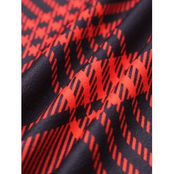 Plaid Print Grommet Lace Up Dress Non-adjustable Strap Sleeveless High Waist A Line Mini Dress