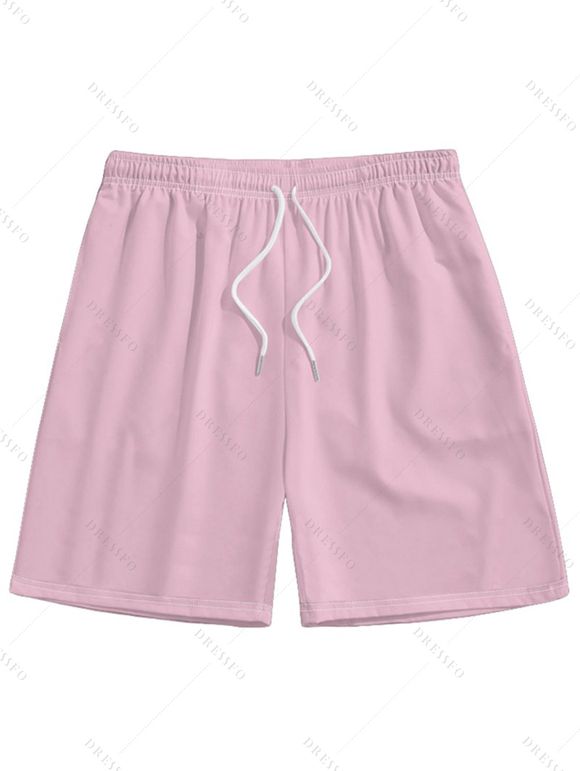 Short de Plage à Taille Elastique en Couleur Unie avec Cordon de Serrage pour Hommes - Rose clair 5XL