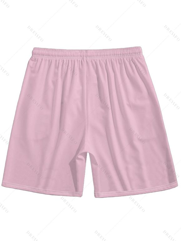 Short de Plage à Taille Elastique en Couleur Unie avec Cordon de Serrage pour Hommes - Rose clair 3XL