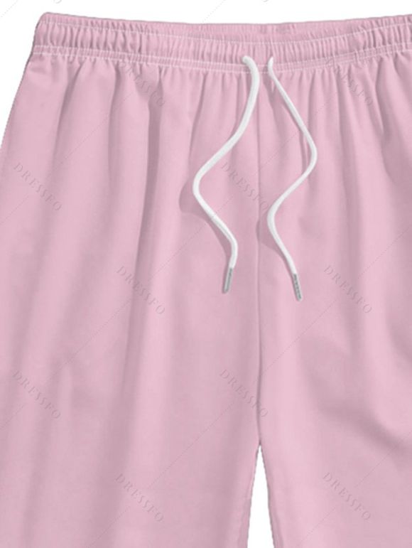 Short de Plage à Taille Elastique en Couleur Unie avec Cordon de Serrage pour Hommes - Rose clair 3XL