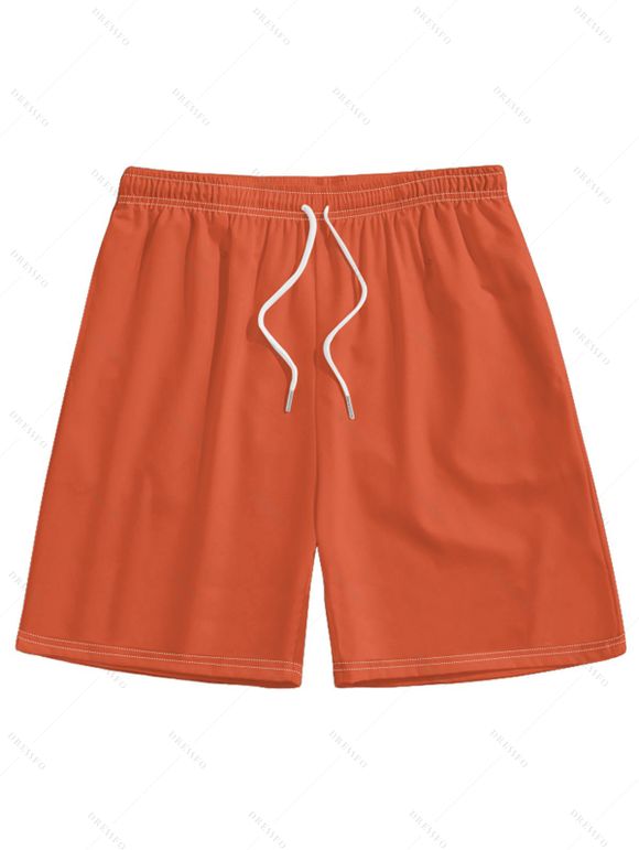 Short de Plage à Taille Elastique en Couleur Unie avec Cordon de Serrage pour Hommes - Orange 5XL