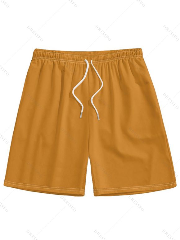 Short de Plage à Taille Elastique en Couleur Unie avec Cordon de Serrage pour Hommes - Deep Yellow 5XL